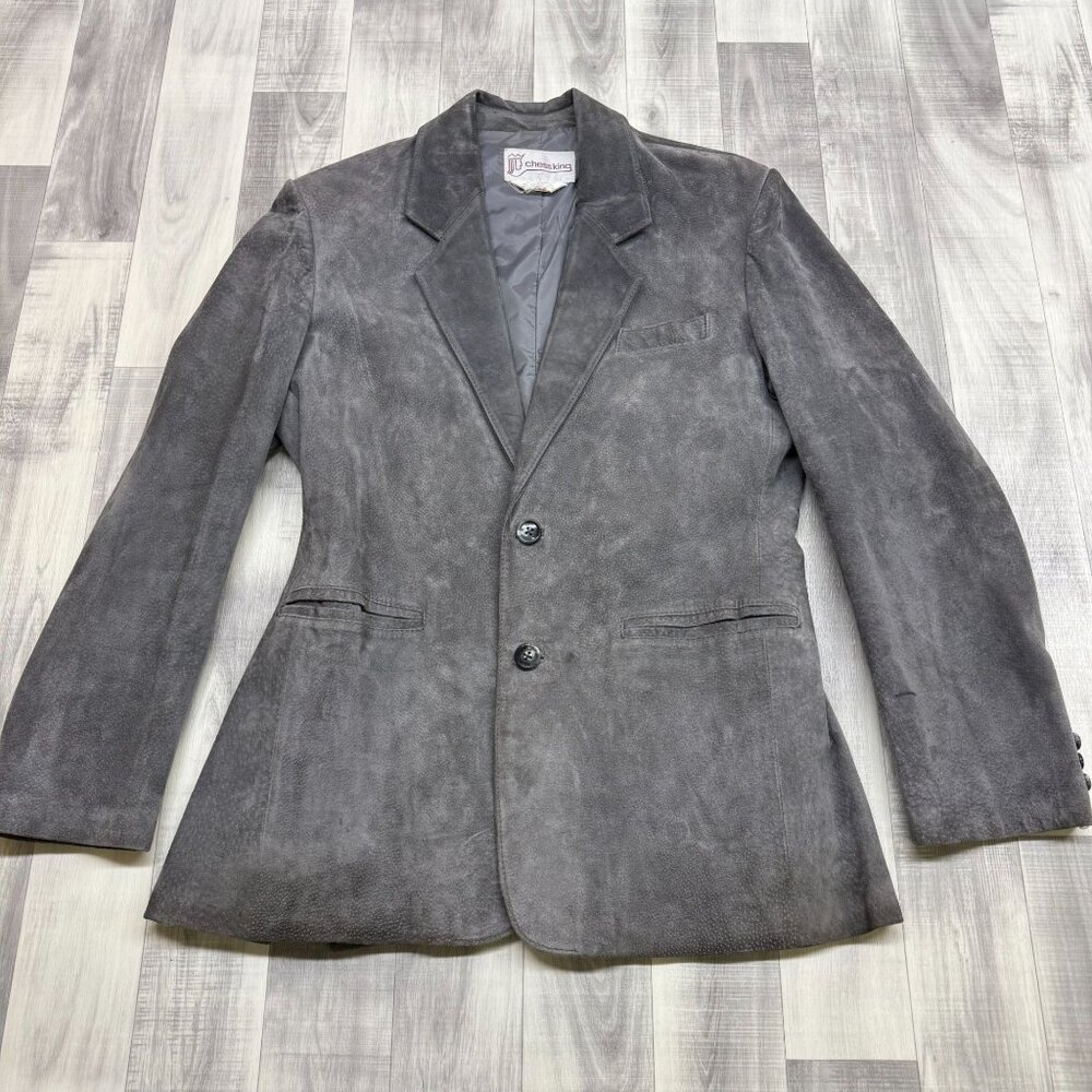 ✅Mens 42 Chess King Gray Suede Blazer Sport Jacket/Coat 2-Button Notched Lapel